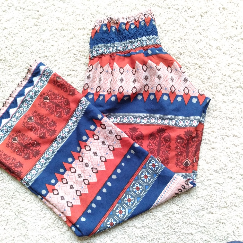 COPY - Wet Seal Boho Flare Palazzo Print Pants Size S Ruched Bohemian